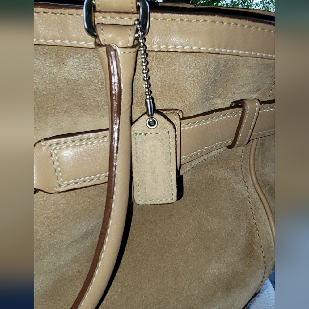 Coach Tan Suede Tote with Leather Trim - Picture 11 of 16